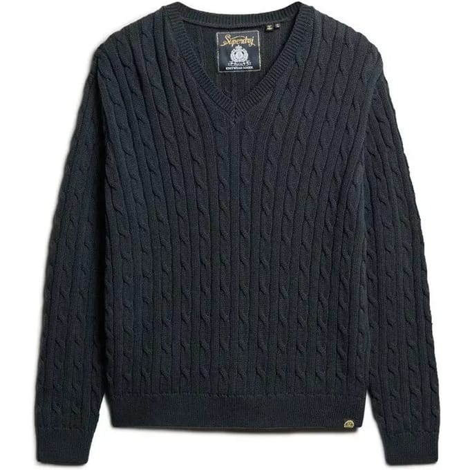 Superdry - Oversized kabeltrui met V-hals - Dames - Sweaters