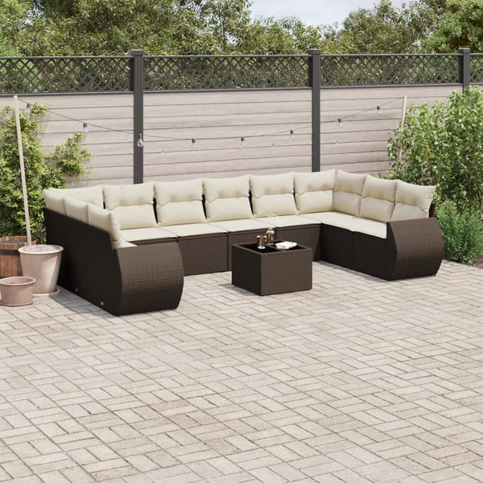 vidaXL - 11-delige - Loungeset - met - kussens - poly - rattan - bruin