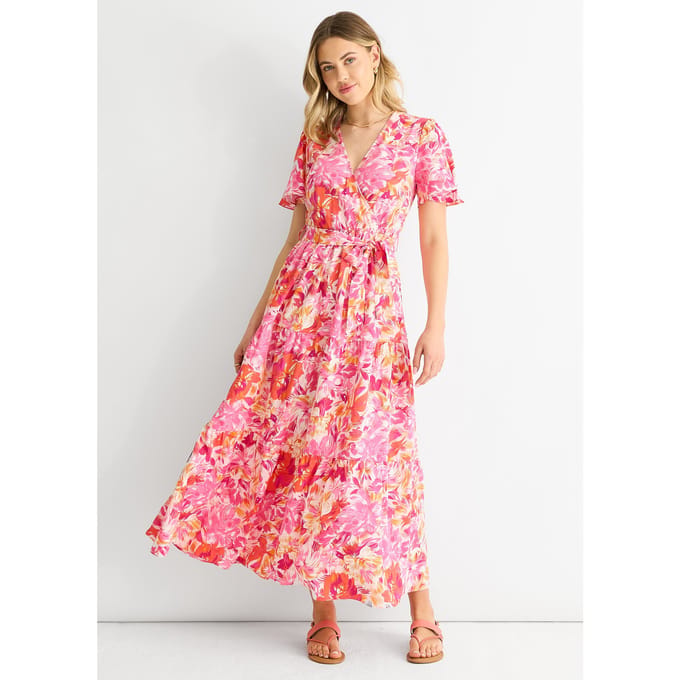 Midi-jurk met rode bloemenband