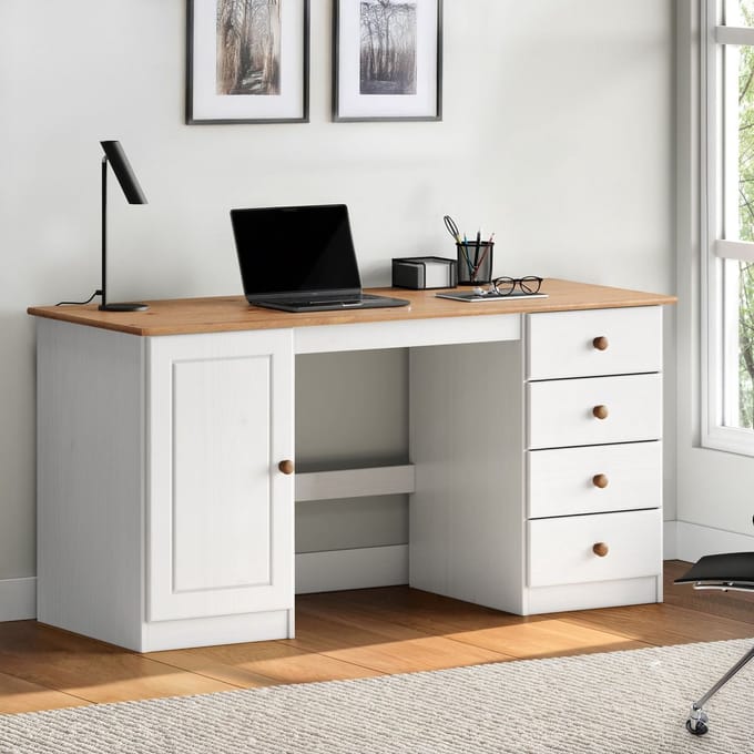 MANAGER-bureau met 4 lades - Wit/eiken
