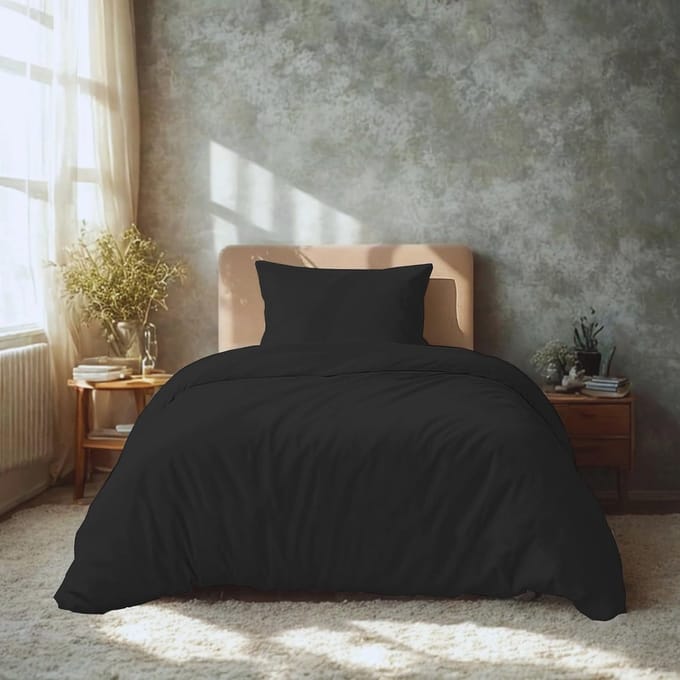 Premium dekbedovertrek 135x200 cm met kussensloop 40x80 cm - Geborsteld microvezel zwart