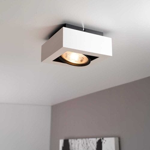 Castor bianco nero I by LUSENZ - Vierkante plafondlamp met richtbare spot, mat witte coating en matzwart interieur