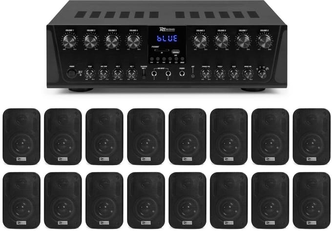 Power Dynamics PV280BT geluidsinstallatie - Met 16 speaker en 8-zone versterker - Bluetooth - 800W