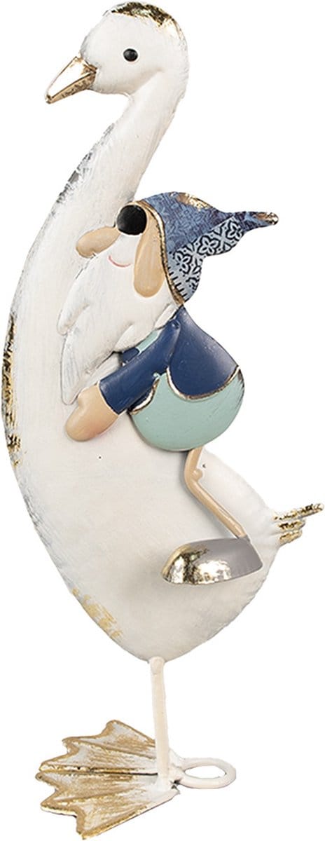 Clayre & Eef Decoratie Beeld Gans 36 cm Wit Blauw Metaal