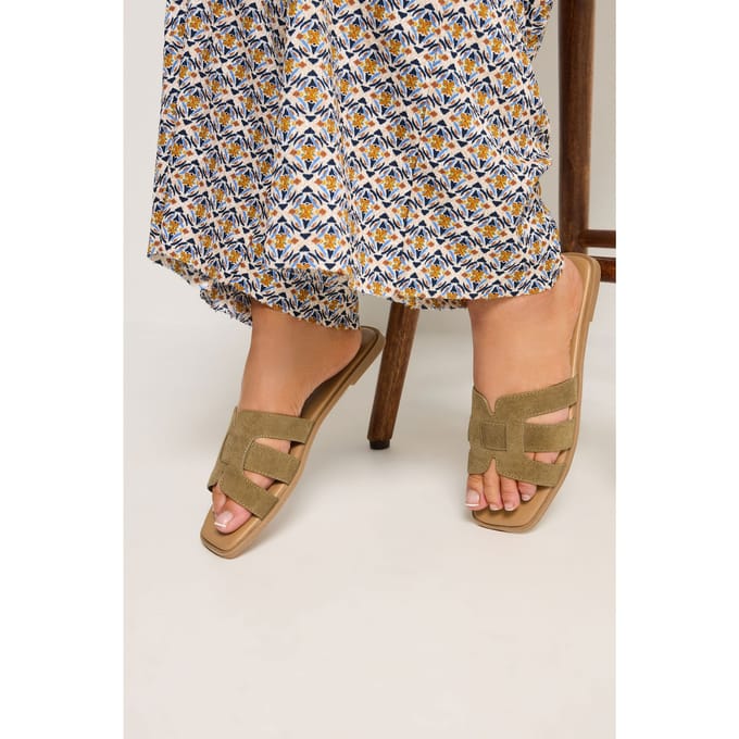 Yours Kaki Groene Muiltjes Met Uitsparing In Brede Epasvormsize 37EEE