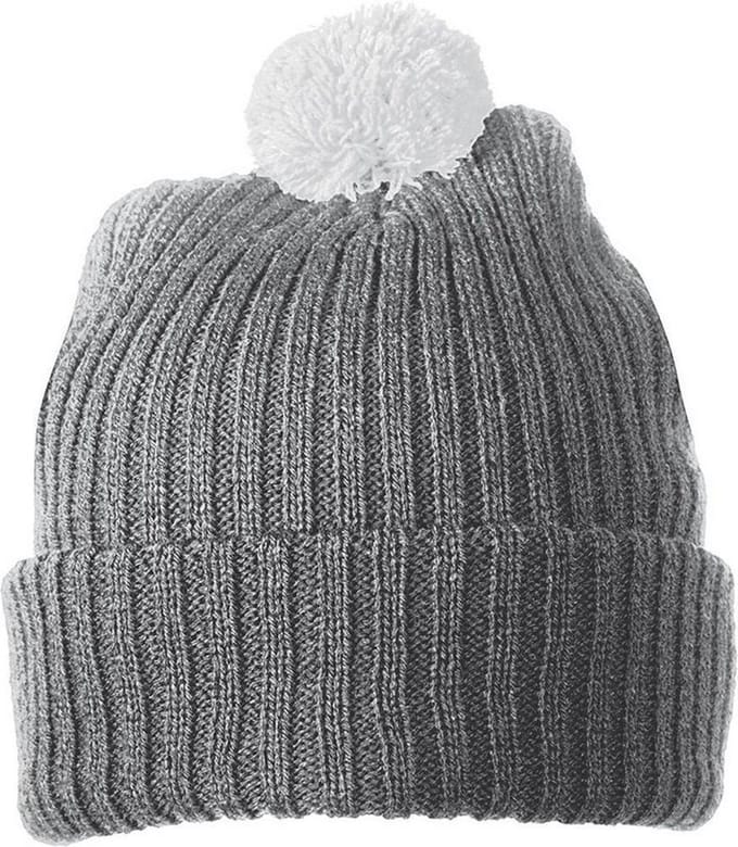 Myrtle Beach - Unisex Gebreide Muts met Pompom (Grijs)