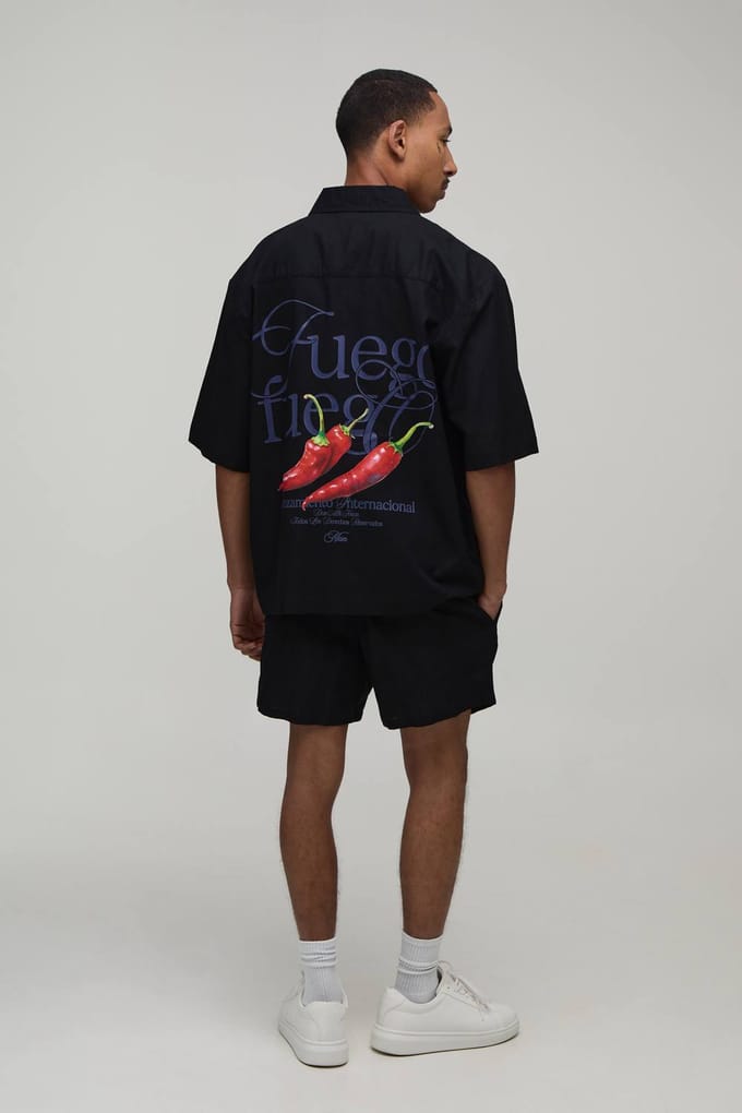 Oversized Half Sleeve Chilli Shirt and Relaxed Short | Black | Size 2XL