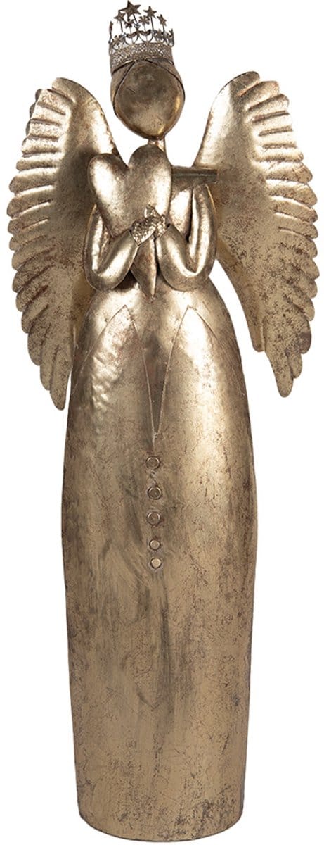 Clayre & Eef Kerstdecoratie Beeld Engel 36x15x100 cm Goudkleurig Metaal