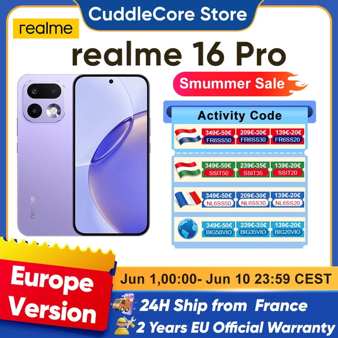 Realme 16 pro 5G smartphone euro editie MediaTek dimension Max 200mp camera 6500mah batterij AMOLED hz scherm 8GB+512GB Pebble Grey