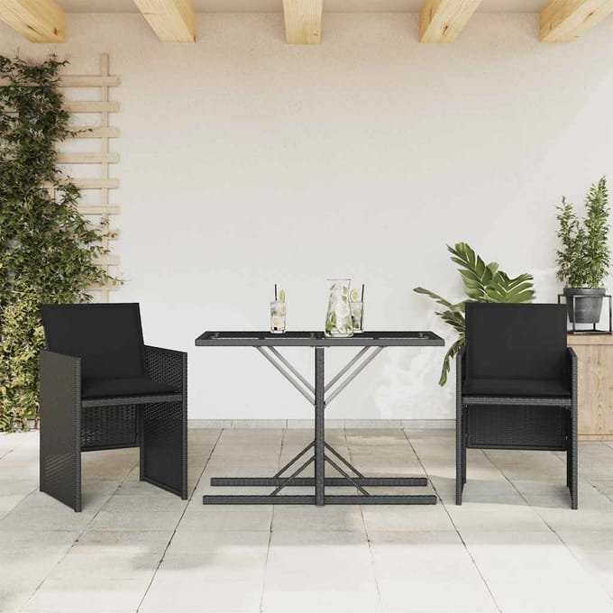 vidaXL - 3-delige - Bistroset - met - kussens - poly - rattan - zwart