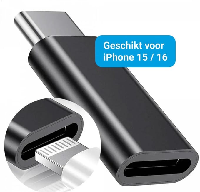 Lightning naar USB - C Adapter 60W voor iPhone 15 / 16 Serie Zwart