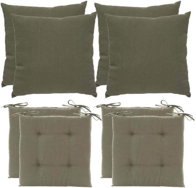 Hesperide 4x stoelkussen + 4x sierkussen - olijfgroen - polyester - uv/waterbestendig