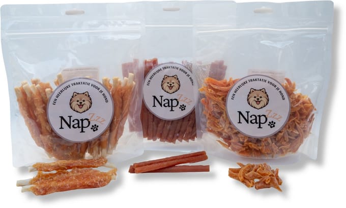 NapZZZ Hondensnack – Mix Combi Kip – Collageen Kip | Kipstick | Zoete Aardappel