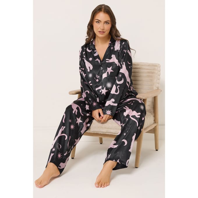 Yours Marineblauwe Luipaard Satijnen Pyjamaset Size 58-60