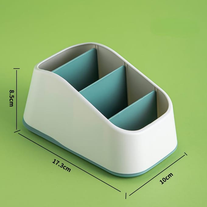 Support de télécommande à 4 fentes, boîte de rangement de bureau, panier trapézoïdal pour télécommande TV, étui de rangement de papeterie pour la maison bleu