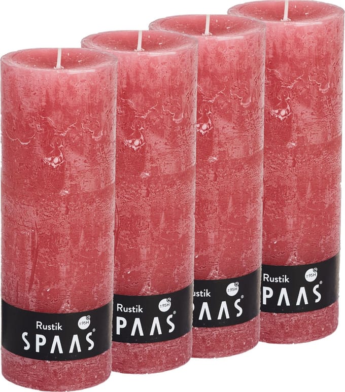 Spaas Rustieke Stompkaarsen 70/190 mm - Oudroze - circa 95u - 4 kaarsen