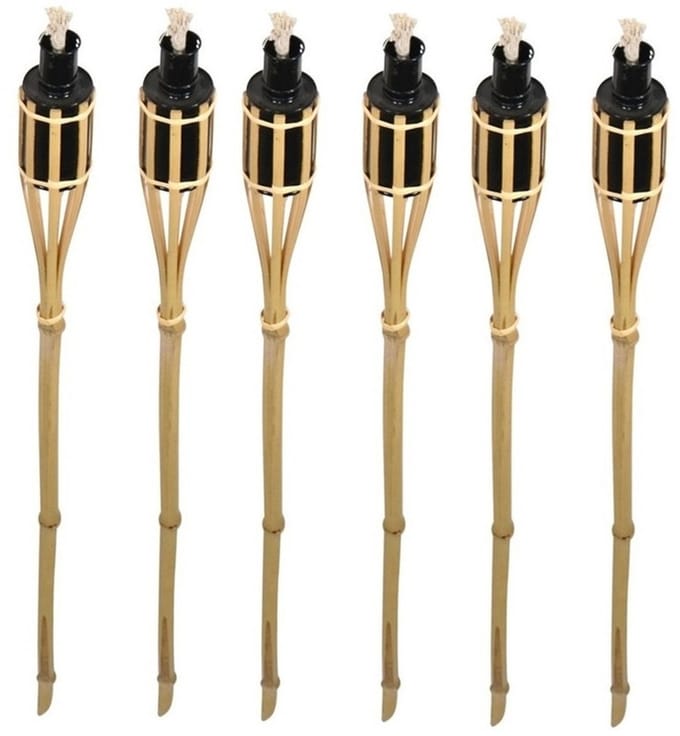 Bellatio design Tuinfakkels - 6x stuks - bamboe - 60 cm - navulbaar - fakkels