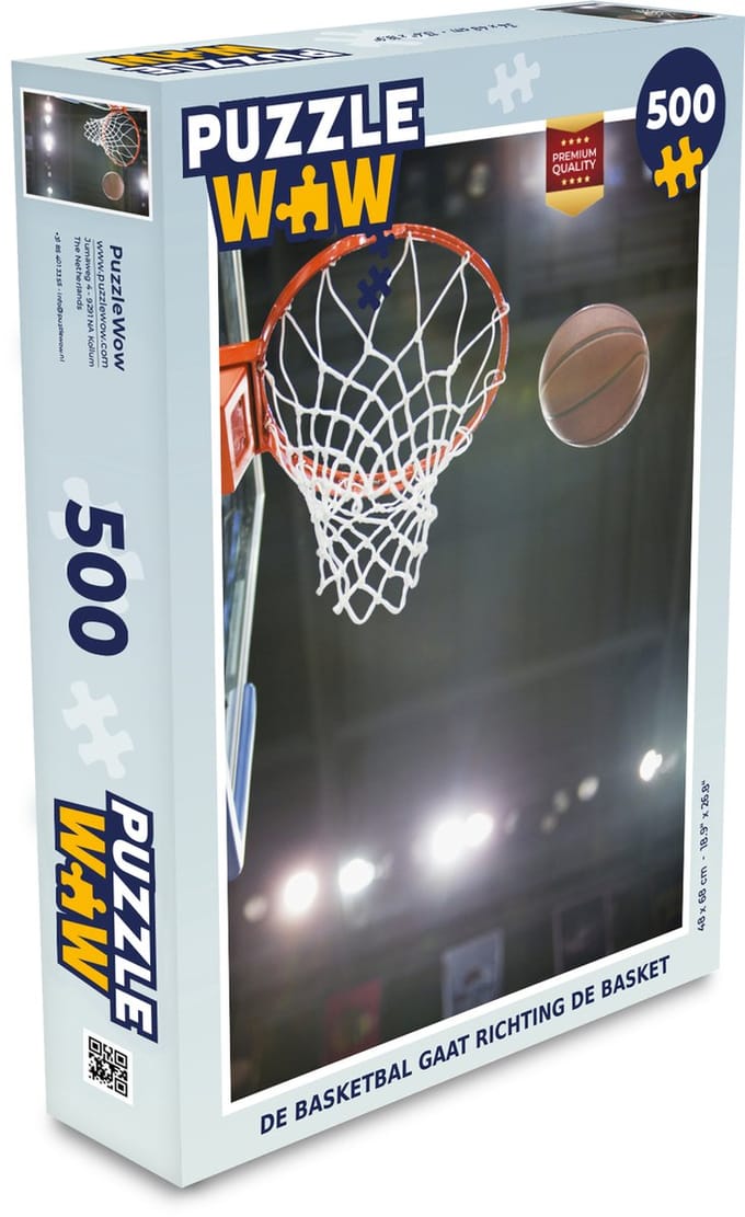 Puzzel De basketbal gaat richting de basket - Legpuzzel - Puzzel 500 stukjes