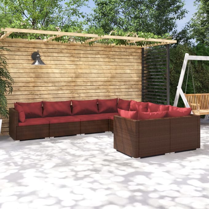 vidaXL - 8-delige - Loungeset - met - kussens - poly - rattan - bruin