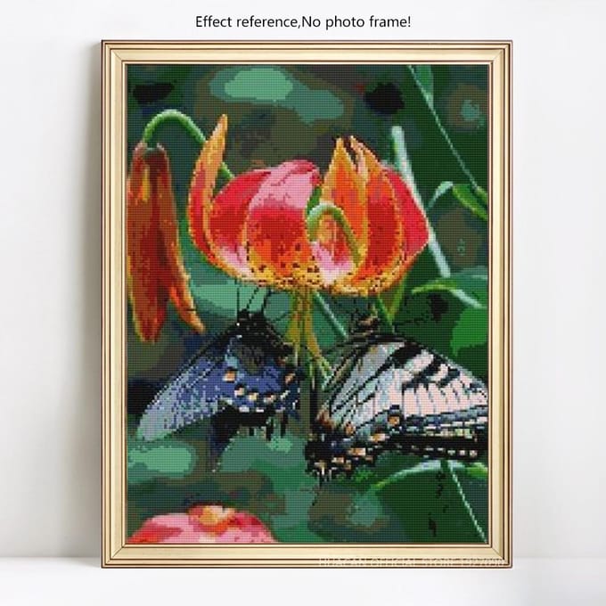 Peinture Diamant 5D Papillon Et Fleur Affichage Complet Broderie Diamant Strass Ronds Complets 20X30CM black