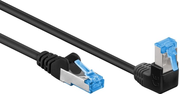 Goobay CAT 6a-netwerkkabel 90° haaks, S/FTP, zwart, 0,5 m