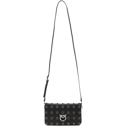 PINKO Love Click Clutch Leder 20 cm - Dames - nero limousine-shiny nickel