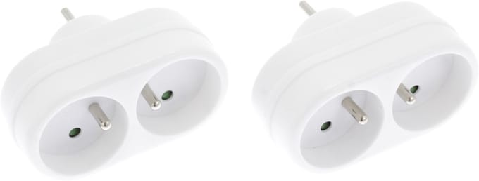Exin verdeelstekker – domino – 2 x penaarde – wit – 2 stuks