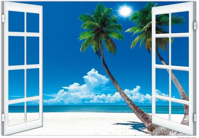 Poster strand raam - palmen - tropisch - luxe papier- 70 x 100 cm