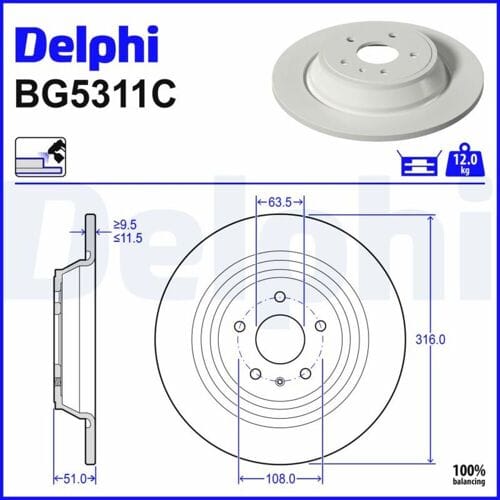 Remschijf DELPHI BG5311C, 2 stuk