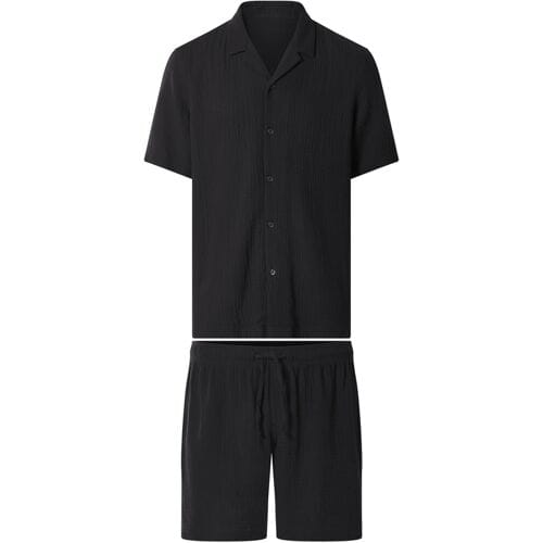 ESMARA MEN Korte mousseline heren pyjama (Zwart, M)