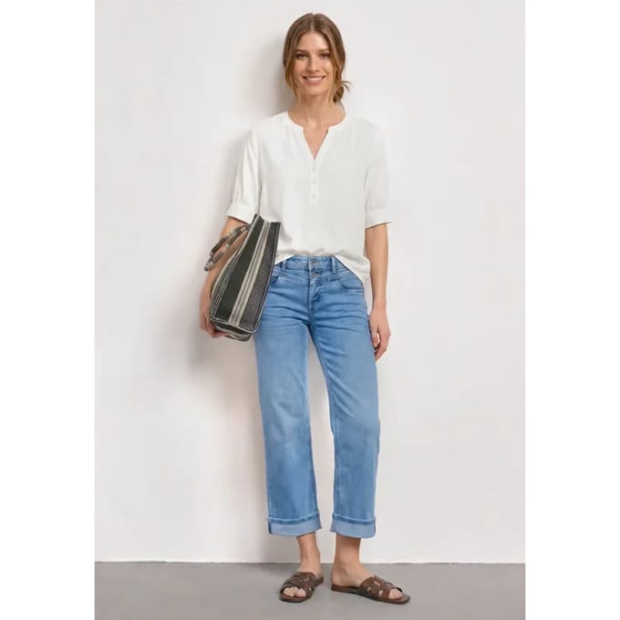 Blouse met korte mouwen, split in de hals en elastische zoom
