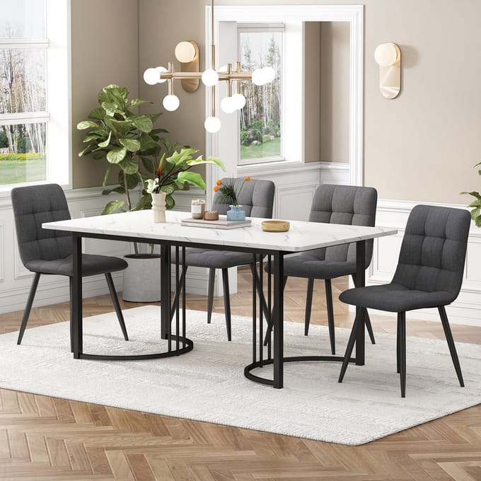REDOM - Eetkamerset - 5-Delig - Met Eettafel En 4 Stoelen - Modern - MDF En Metaal - Wit - 140 X 80 Cm