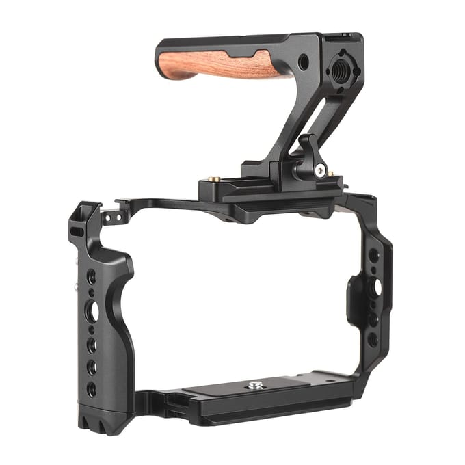 Camera Kooi met Bovenhandvat Aluminiumlegering Camera Videokooi met Dubbele Cold Shoe Mount Talrijke 1/4 zwart