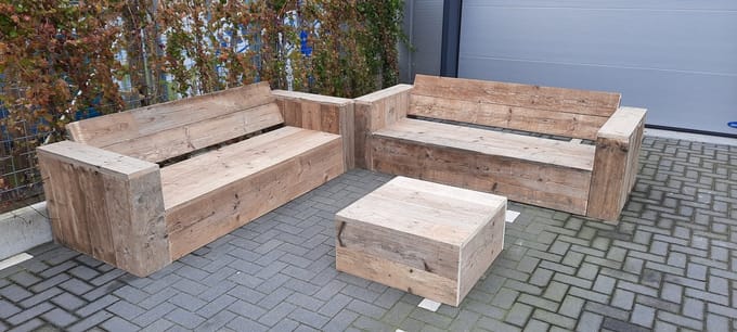 Loungeset ''Garden L Deluxe'' van Gebruikt steigerhout - 6 persoons