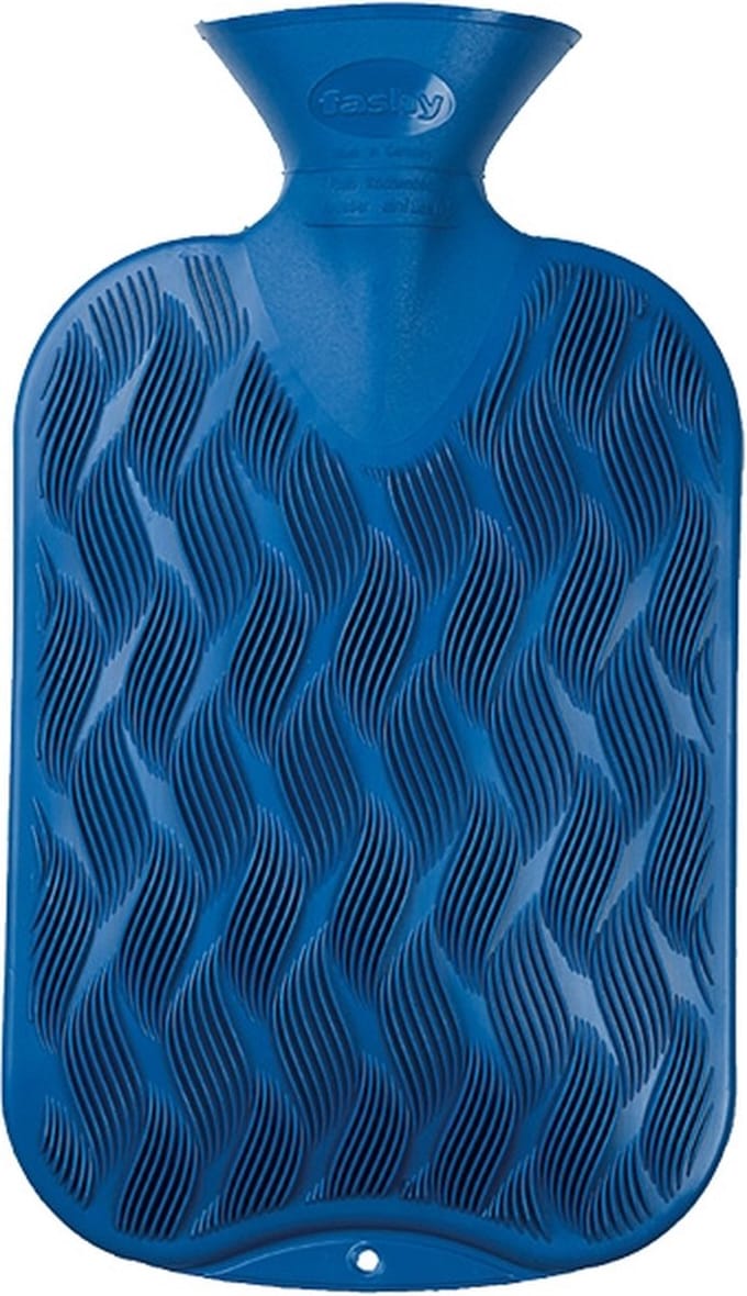 Fashy Warmwaterkruik - 1 golvend geribbeld, 1 zijde glad - blauw