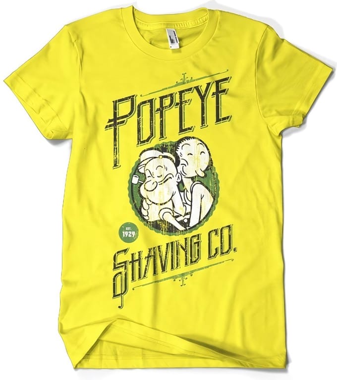 Popeye Heren Tshirt -M- Popeye's Shaving Co Geel