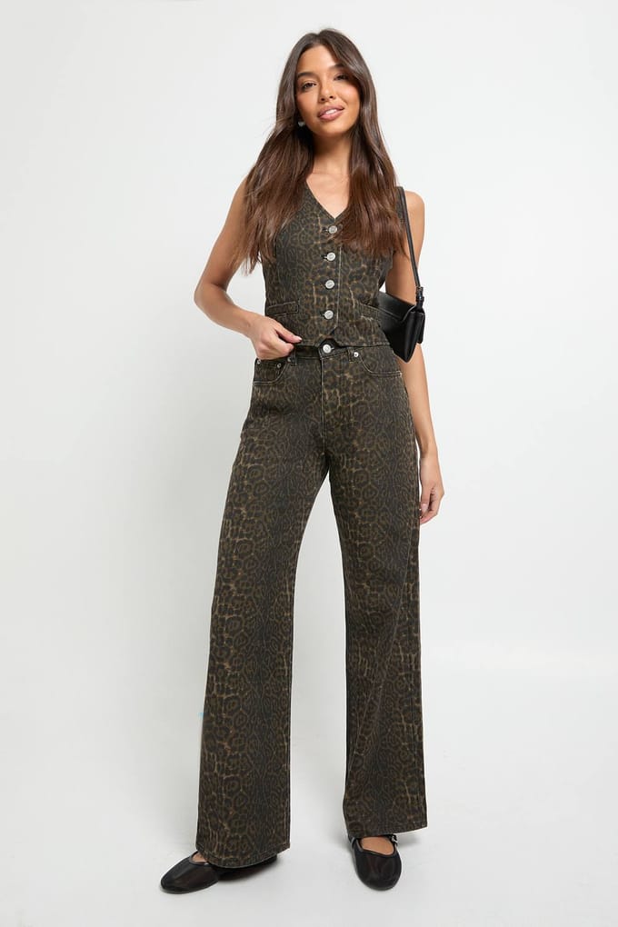 boohoo Dames Luipaardprint Denim Gilet | Leopard | Maat: 8