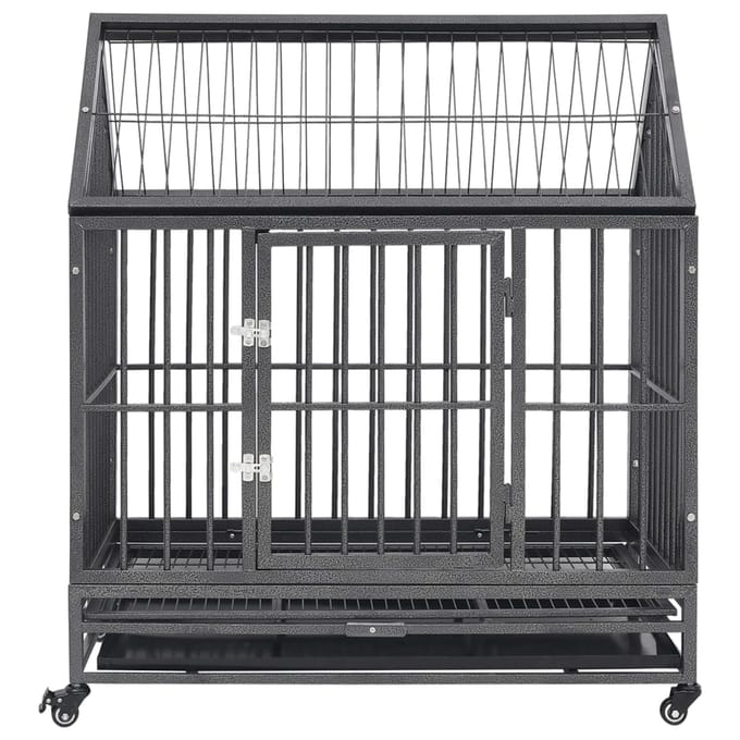 vidaXL - Hondenbench - met - wielen - en - dak - 92x62x106 - cm - staal