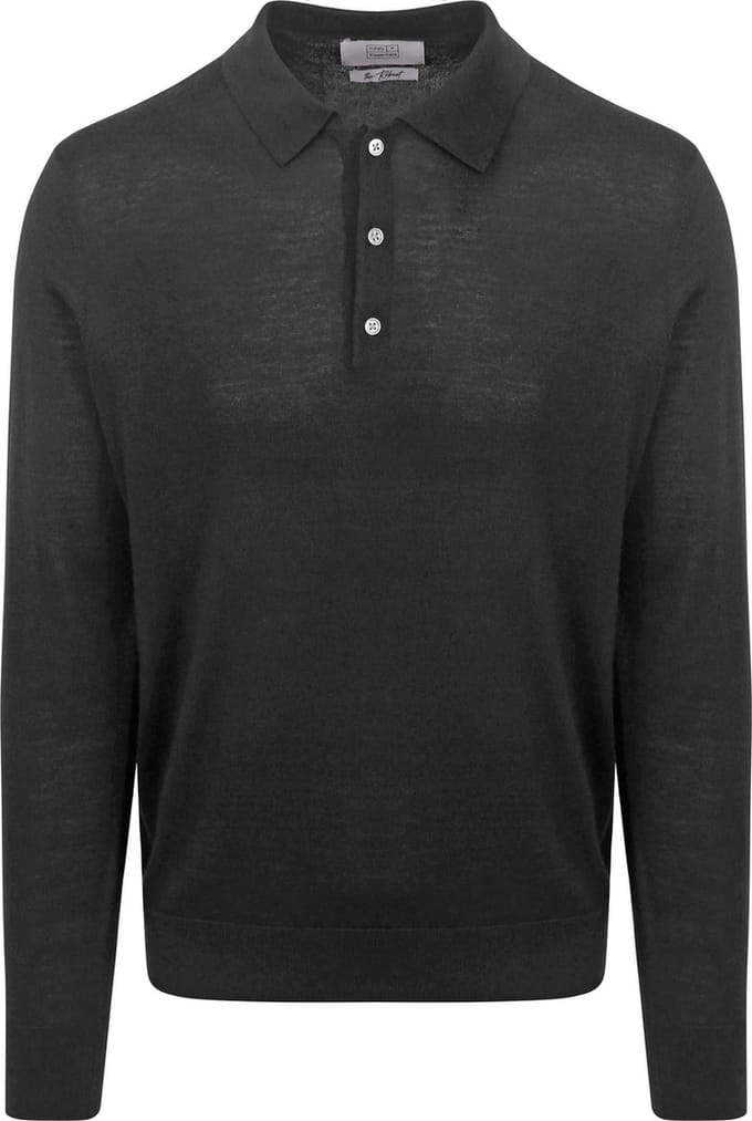 King Essentials The Robert Long Sleeve Poloshirt Merino Zwart - Maat M - Heren - Pullovers
