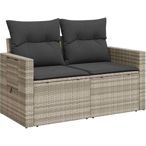 vidaXL - Tuinbank - 2-zits - met - kussens - poly - rattan - lichtgrijs