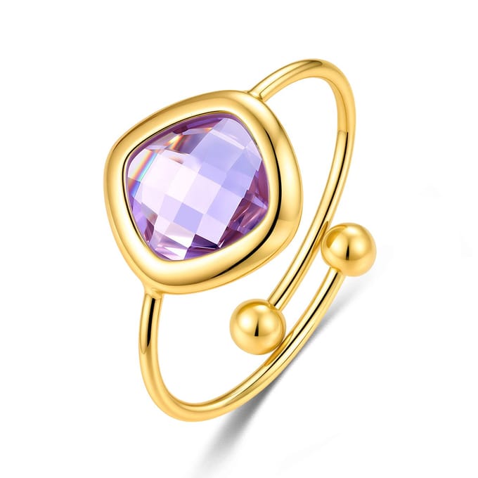 CO88 Collection - 8CR-10069 - Dames Ring Paars Glassteen - Stainless Steel - Cadeau