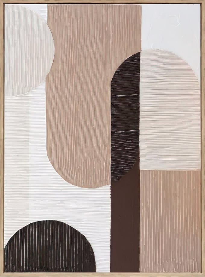 Ter Halle - Schilderij - Wanddecoratie - 3D Art - Beige Abstracte Bogen - 60x80cm