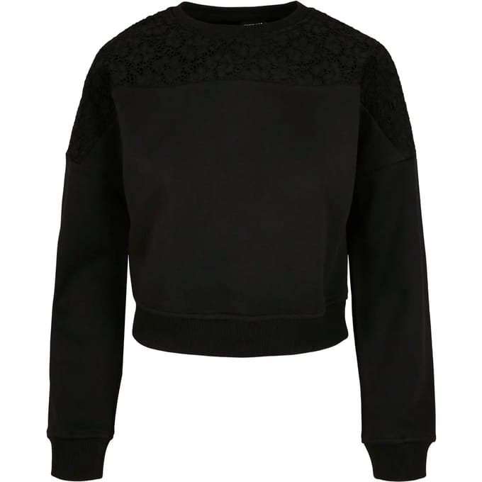Urban Classics - Short Oversized Lace Inset Sweater/trui - S - Zwart