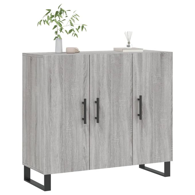 vidaXL - Dressoir - 90x34x80 - cm - bewerkt - hout - grijs - sonoma - eikenkleurig