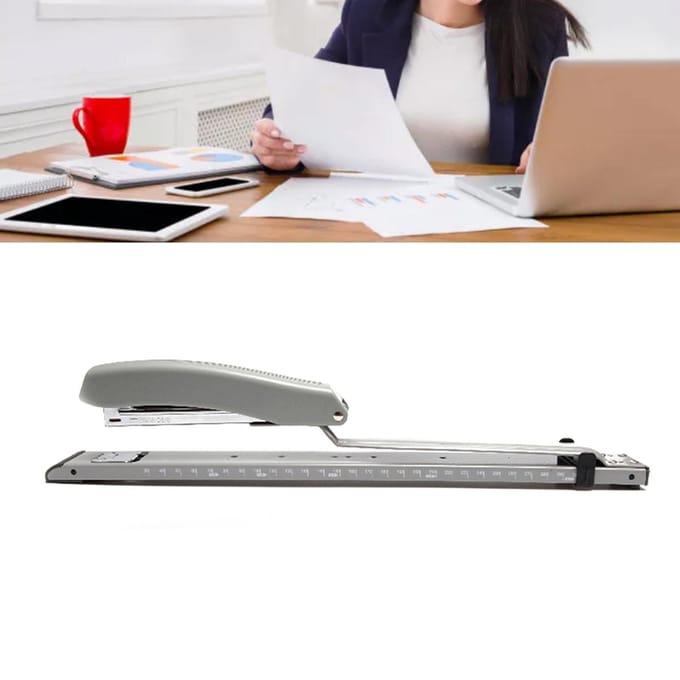 Nietmachine Desktop Grote Capaciteit Metaal Lange Arm Handheld Nietmachine met Vernier voor Kantoor School gray