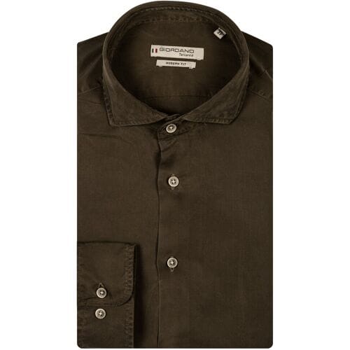 Giordano Overhemd Row Tencel Soft Garment Wash Donker Olijfgroen / male