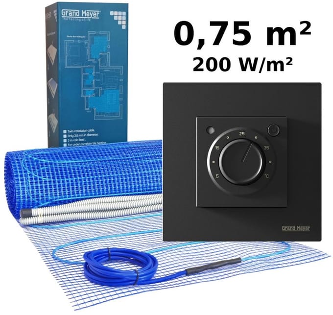 Elektrische vloerverwarmingsset 0,75 m², 200 W/m² + MST-9n thermostaat