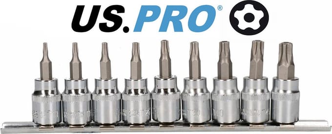 Torx Plus doppenset met boring 5-tands 3/8" 9-delig