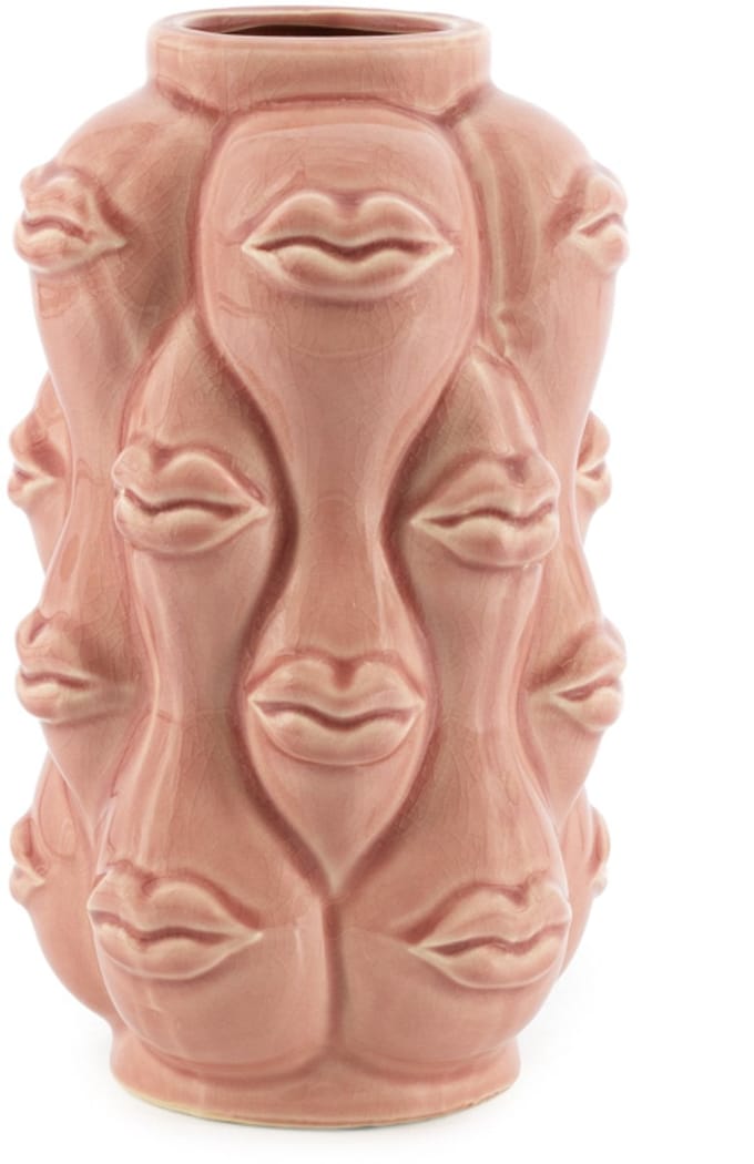 HomeBound by KY | Aardewerk vaas 'Lips' roze | bloemenvaas | 14x14x25cm