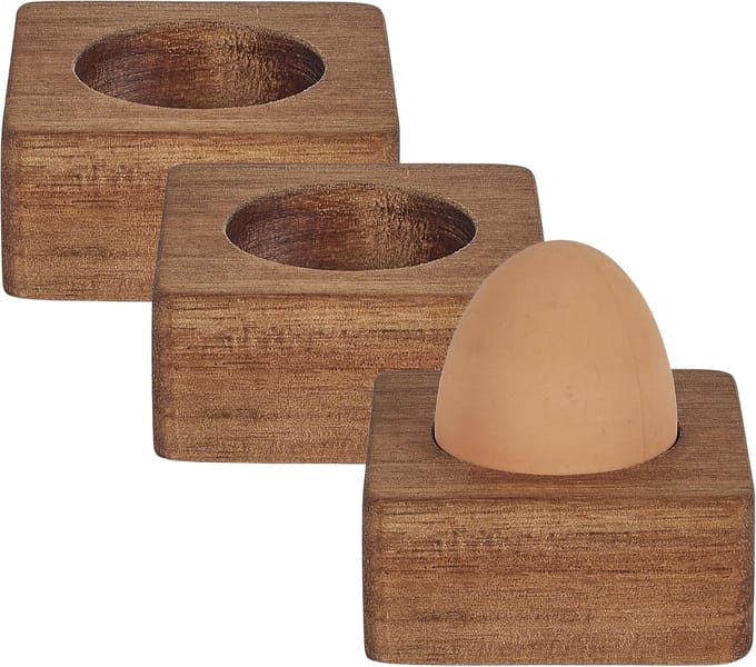 Home deco factory eierdop - 6x - acacia hout - donkerbruin - vierkant - 6,5 x 6,5 cm